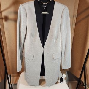 DKNY Contrast-Collar Topper Jacket - Black/White NWT